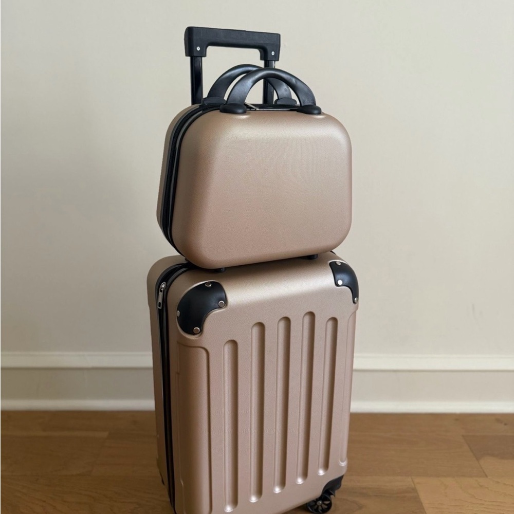 2 PCS Lightweight Hardshell Luggage Set with Spinner Wheels & TSA Lock Gold